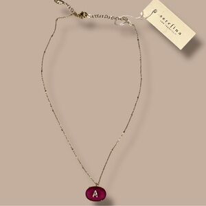 NWT Serefina Anthropologie Gold and Ruby Initial “A” Pendant Necklace